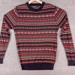 Paul Jones Sweater Mens Small Brown‎ Black Fair Isle Pattern Crewneck Pullover